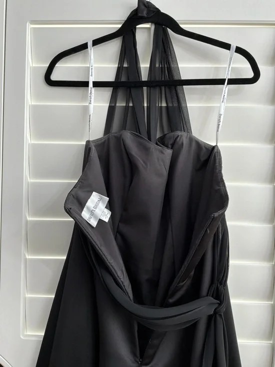 David’s Bridal Black Satin Halter Formal Gown Maxi Dress Size 8 Elegant - Picture 6 of 11